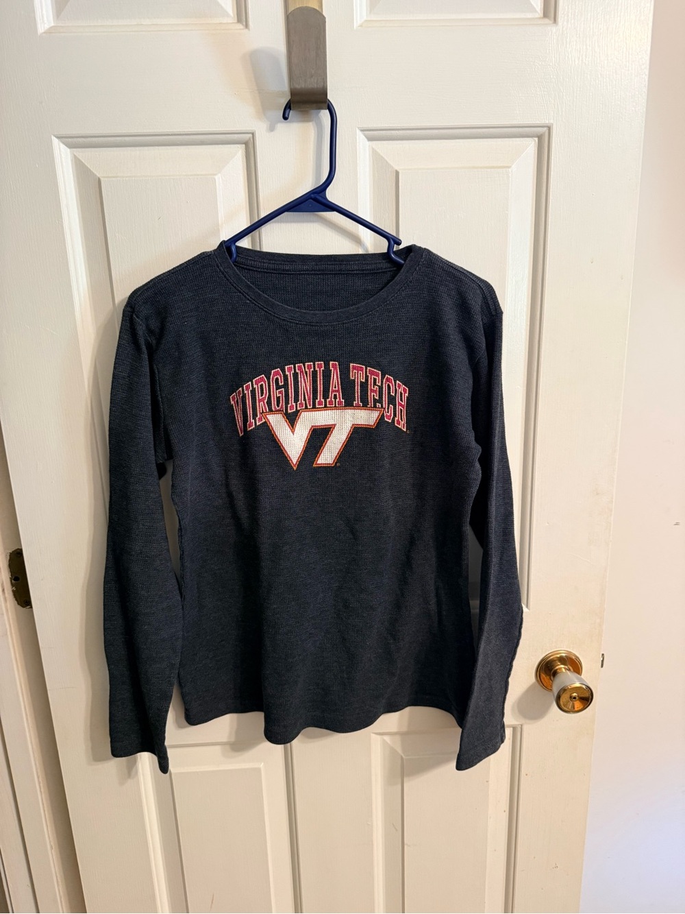 Virginia Tech Long Sleeve Kids' Top - Navy with Maroon & Orange Logo